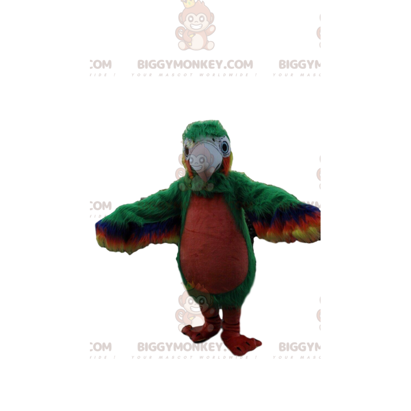 BIGGYMONKEY™ maskotdräkt av grön och röd papegoja, exotisk BIGGYMONKEY™ maskotdräkt av grön och röd papegoja, exotisk