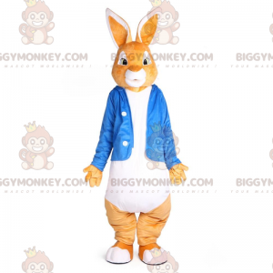 Oranje en wit konijn BIGGYMONKEY™ mascottekostuum met blauw