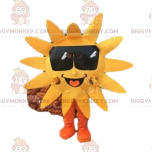 Sun BIGGYMONKEY™ mascot costume with dark glasses, sun costume