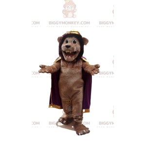 BIGGYMONKEY™ brown lion mascot costume with cape, super cat