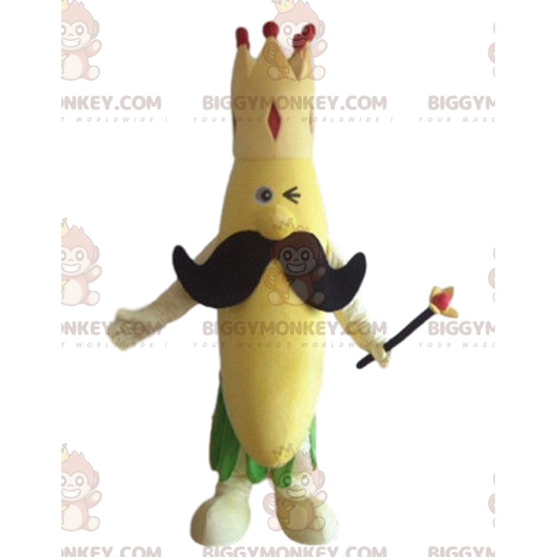 Banana BIGGYMONKEY™ Mascot Costume with Crown and Big Mustache