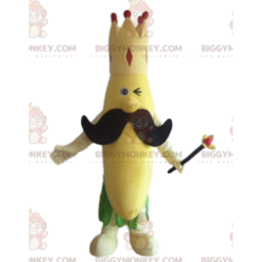 Fantasia de mascote Banana BIGGYMONKEY™ com coroa e bigode grande - Mascote de frutas - BIGGYMONKEY_09184 - BiggyMonkey.com