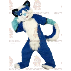 Blauw-witte hond BIGGYMONKEY™ mascotte kostuum, harige