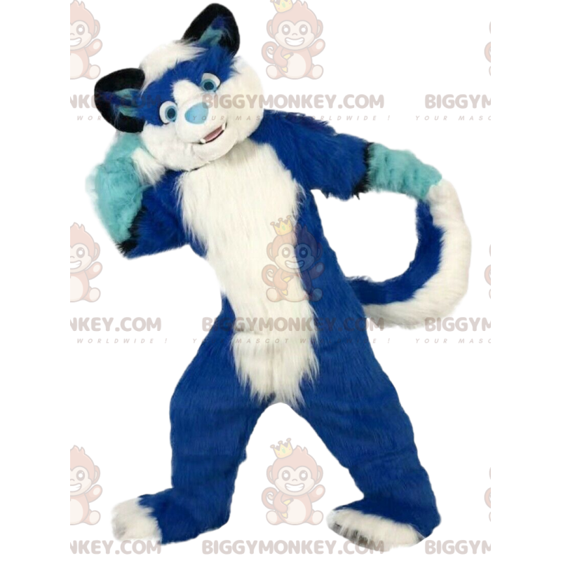 Blå och vit hund BIGGYMONKEY™ maskotdräkt, lurvig hunddräkt - Blå och vit hund BIGGYMONKEY™ maskotdräkt, lurvig hunddräkt -