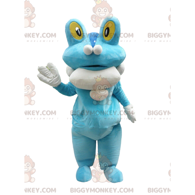 Disfraz de mascota de rana BIGGYMONKEY™, criatura azul y blanca Disfraz de mascota de rana BIGGYMONKEY™, criatura azul y blanca