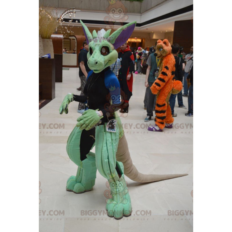 Kostým maskota zeleného tvora dinosaura BIGGYMONKEY™ – Kostým maskota zeleného tvora dinosaura BIGGYMONKEY™ –