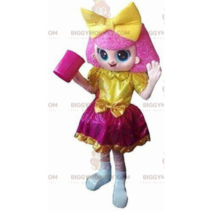Pink Girl BIGGYMONKEY™ Mascot Costume, Colorful Girl Costume