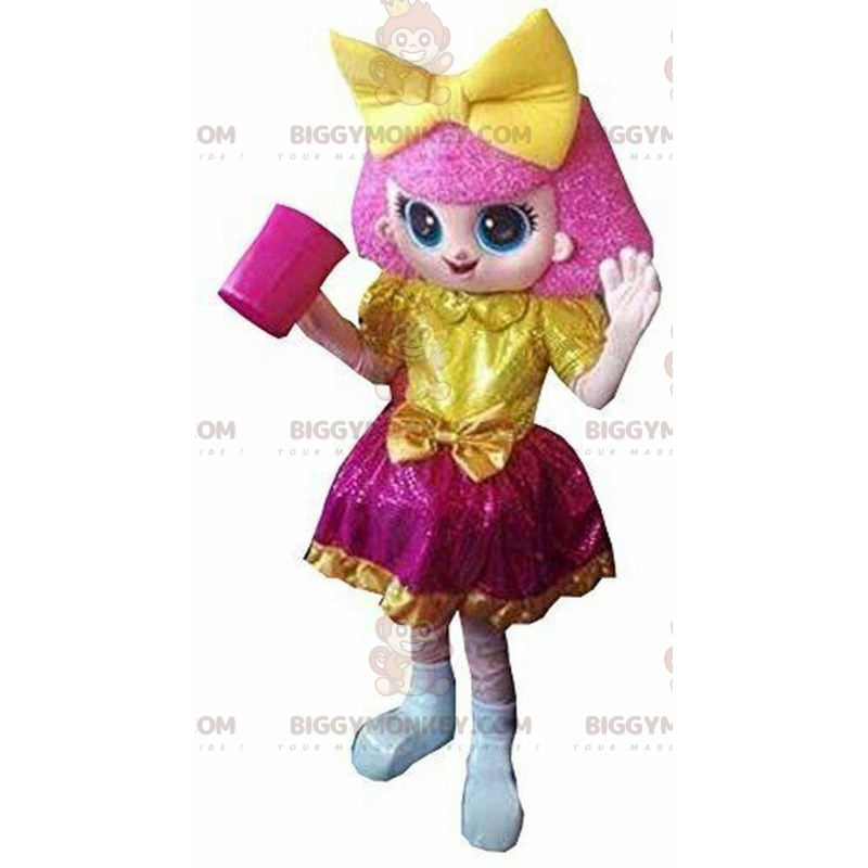 Pink Girl BIGGYMONKEY™ maskotkostume, farverigt pigekostume Pink Girl BIGGYMONKEY™ maskotkostume, farverigt pigekostume