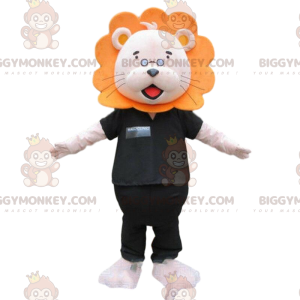 BIGGYMONKEY™ Maskottchenkostüm Weißer und orangefarbener Löwe