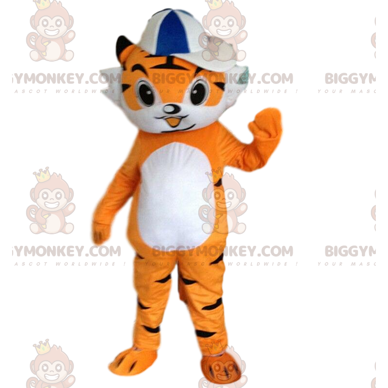 Disfraz de mascota Tiger Cub naranja y blanco BIGGYMONKEY™ Disfraz de mascota Tiger Cub naranja y blanco BIGGYMONKEY™