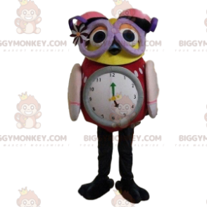 Owl BIGGYMONKEY™ maskotkostyme med stor klokke og briller - Fuglemaskot - BIGGYMONKEY_09226 - BiggyMonkey.com