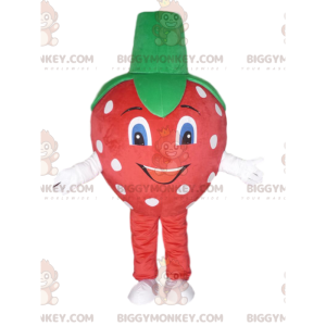 BIGGYMONKEY™ mascot costume of red strawberry with white polka