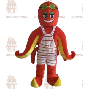 BIGGYMONKEY™ mascot costume red and yellow octopus, octopus