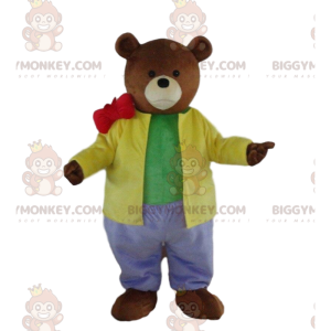 BIGGYMONKEY™ maskot kostume bamse i farverigt outfit, bamse