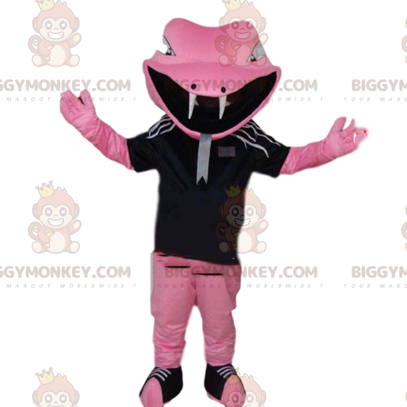 Roze slang BIGGYMONKEY™ mascottekostuum in sportkleding Roze slang BIGGYMONKEY™ mascottekostuum in sportkleding