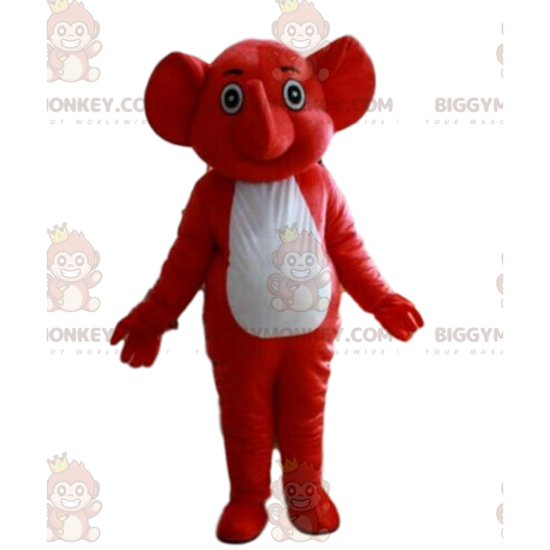 Disfraz de mascota de elefante rojo y blanco BIGGYMONKEY™ Disfraz de mascota de elefante rojo y blanco BIGGYMONKEY™
