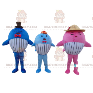 3 mascotas de ballenas coloridas de BIGGYMONKEY™, 3 peces