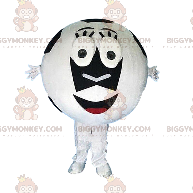 White and black soccer ball BIGGYMONKEY™ mascot costume, sports