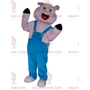 Gris i overall BIGGYMONKEY™ maskotdräkt, 3 små grisar -