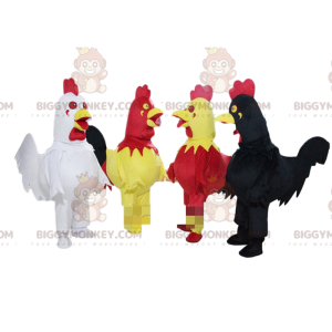 4 kolorowe koguty maskotka BIGGYMONKEY™, kurczaki maskotka
