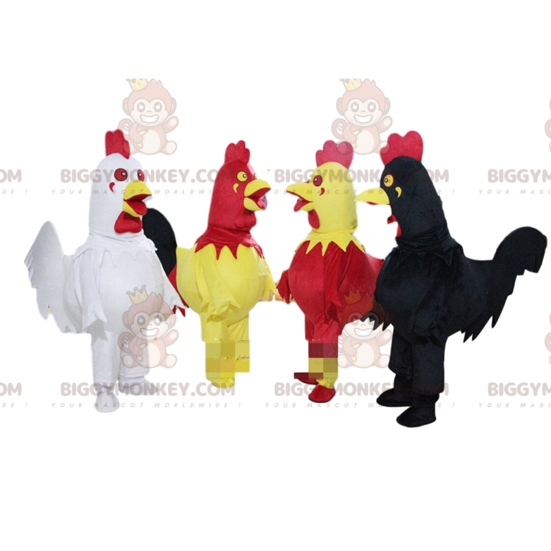 4 kolorowe koguty maskotka BIGGYMONKEY™, kurczaki maskotka 4 kolorowe koguty maskotka BIGGYMONKEY™, kurczaki maskotka