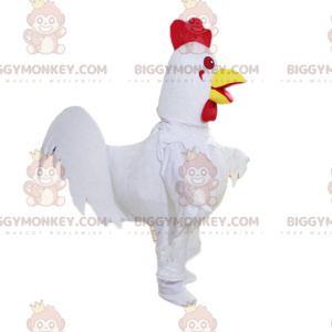 BIGGYMONKEY™ mascot costume of white, red and yellow rooster