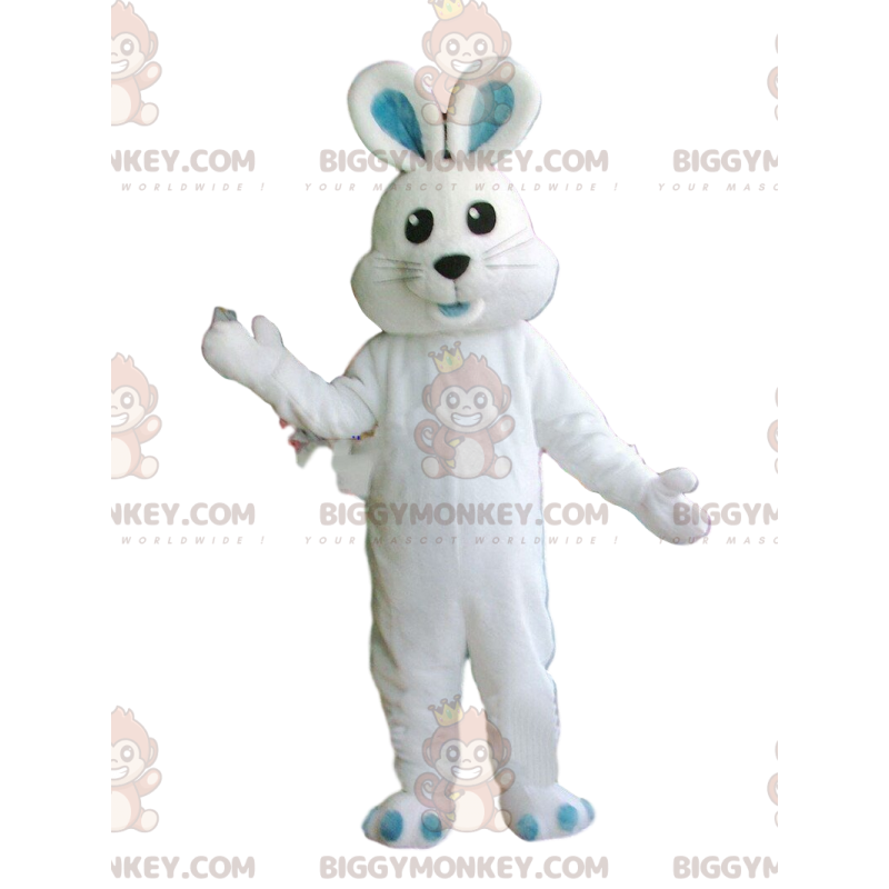 Disfraz de mascota de conejo blanco BIGGYMONKEY™, totalmente Disfraz de mascota de conejo blanco BIGGYMONKEY™, totalmente
