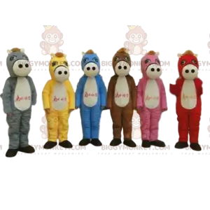 6 cavalos multicoloridos, 6 mascotes de cavalos coloridos