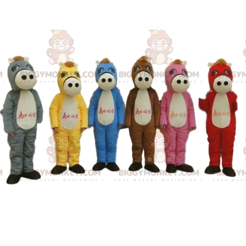 6 cavalos multicoloridos, 6 mascotes de cavalos coloridos 6 cavalos multicoloridos, 6 mascotes de cavalos coloridos