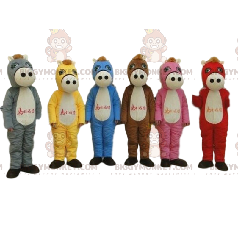 6 multicolored horses, 6 colorful horse mascot BIGGYMONKEY™s -