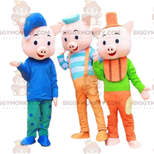 mascotte BIGGYMONKEY™s des « Trois petits cochons », 3 costumes