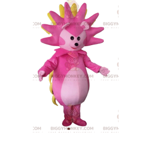 BIGGYMONKEY™ maskot kostume af pink, hvid og gul pindsvin