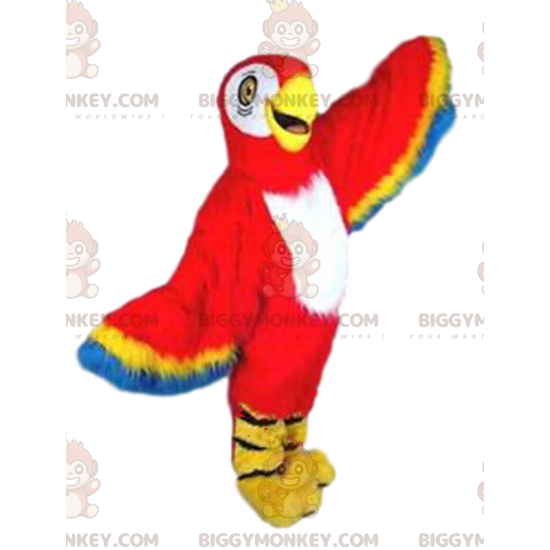 Traje de mascote BIGGYMONKEY™ Papagaio vermelho, amarelo e Traje de mascote BIGGYMONKEY™ Papagaio vermelho, amarelo e