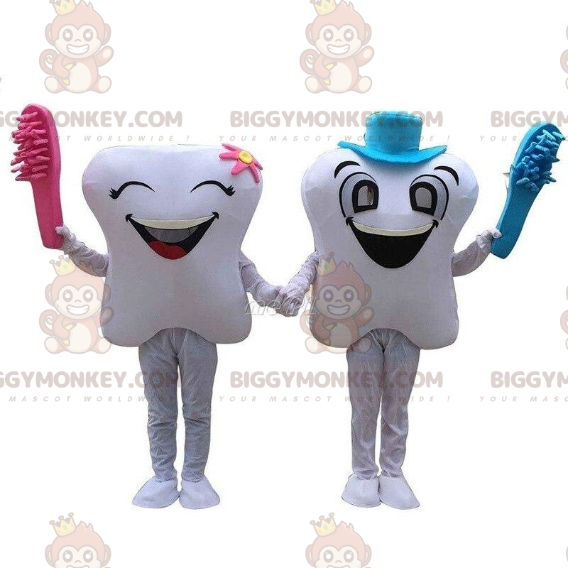 2 BIGGYMONKEY™s mascot of white teeth, couple of giant teeth -
