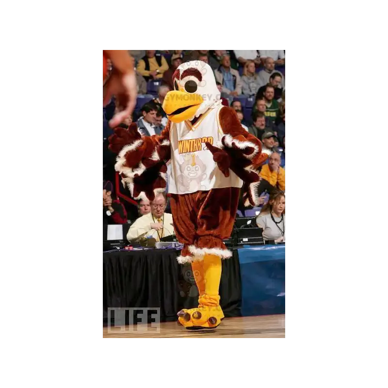 Kostým maskota BIGGYMONKEY™ Hnědobílý a žlutý Vulture Eagle – Kostým maskota BIGGYMONKEY™ Hnědobílý a žlutý Vulture Eagle –