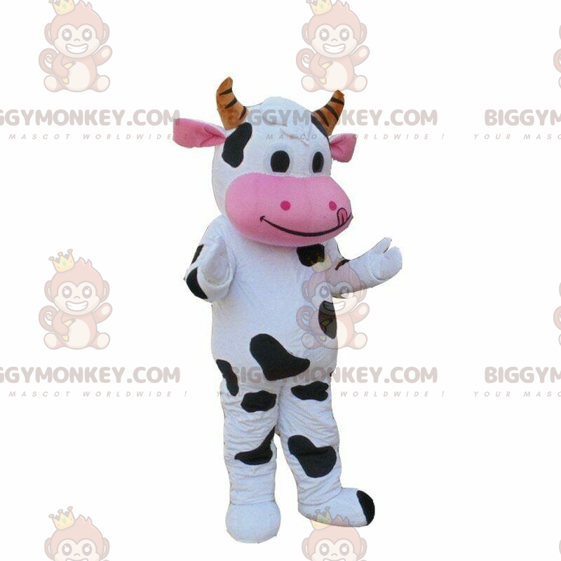 Costume de mascotte BIGGYMONKEY™ de vache blanche et noire Costume de mascotte BIGGYMONKEY™ de vache blanche et noire