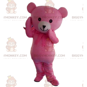 BIGGYMONKEY™ mascot costume pink and white teddy, pink bear