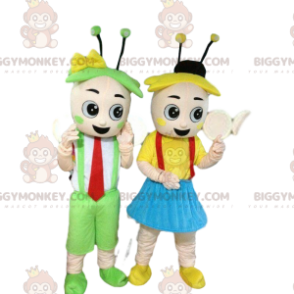 mascote de menino e menina BIGGYMONKEY™, fantasias de primavera