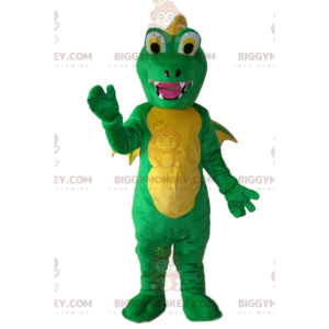 BIGGYMONKEY™ costume da mascotte drago verde e giallo, costume