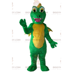 BIGGYMONKEY™ maskotdräkt grön och gul drake, grön