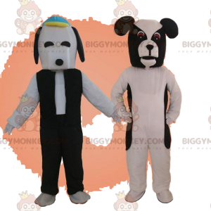 2 BIGGYMONKEY™s maskothundar, svarta och vita hunddräkter -