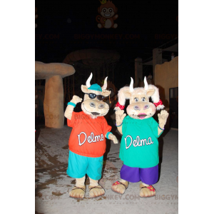 2 mascotes de vacas fofas e coloridas do BIGGYMONKEY™ –