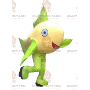 Yellow and green fish BIGGYMONKEY™ mascot costume, giant fish