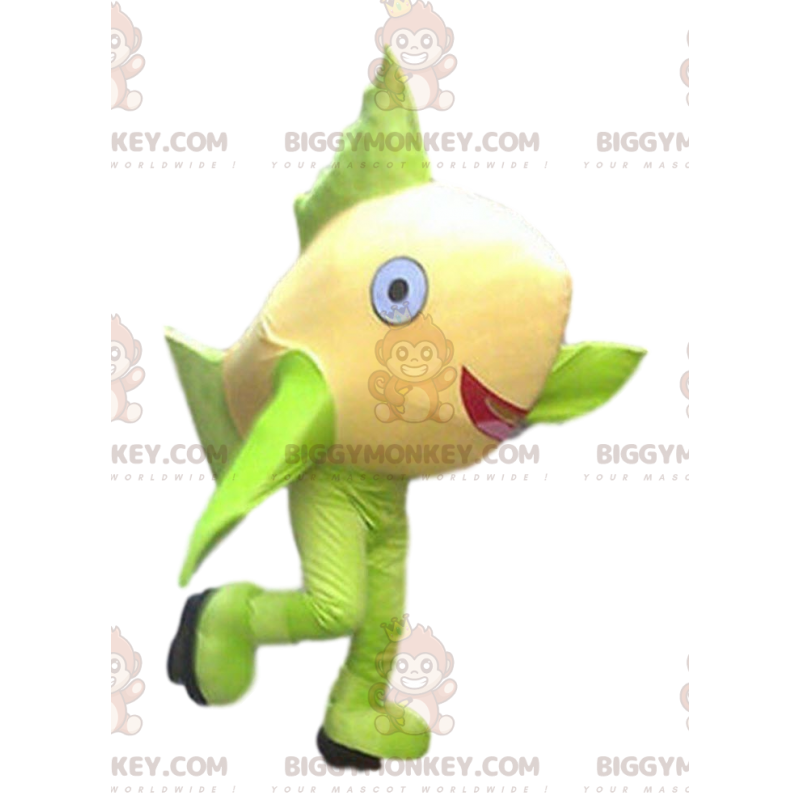 Disfraz de mascota de pez amarillo y verde BIGGYMONKEY™ Disfraz de mascota de pez amarillo y verde BIGGYMONKEY™