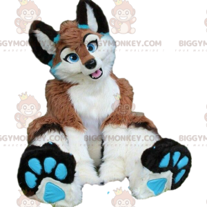 BIGGYMONKEY™ Giant Furry Brown, White & Blue Fox Mascot Costume