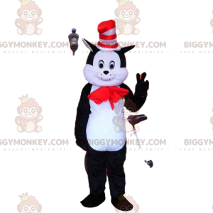 BIGGYMONKEY™ maskot kostume af sort og hvid kat med hat, tomcat