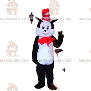 Στολή μασκότ BIGGYMONKEY™ από ασπρόμαυρη γάτα με καπέλο