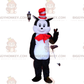 BIGGYMONKEY™ maskot kostume af sort og hvid kat med hat, tomcat