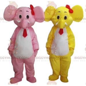 sloni maskoti BIGGYMONKEY™, jeden žlutý a jeden růžový. 2 sloni