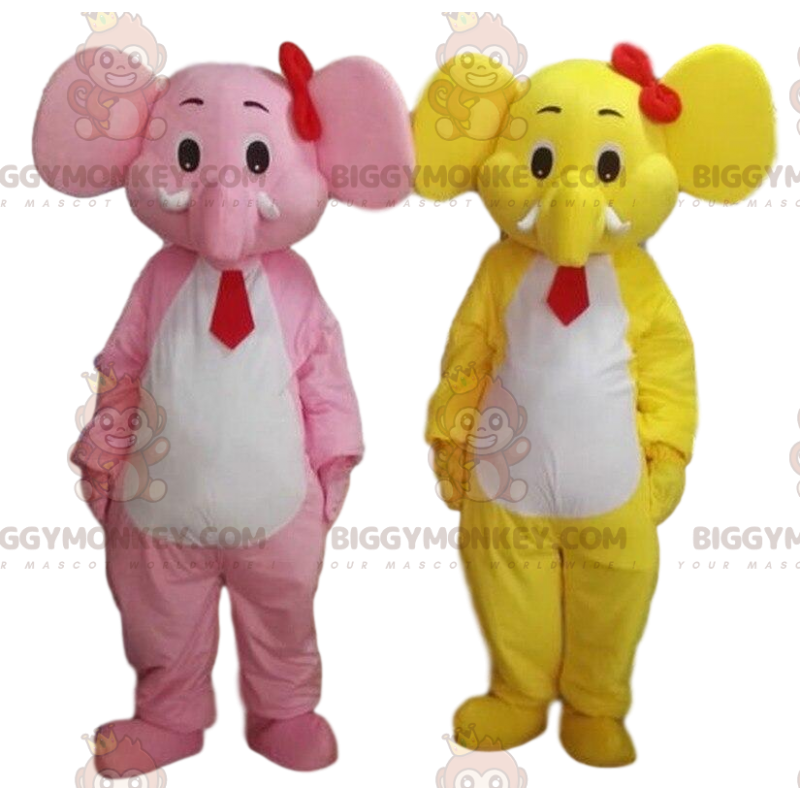 BIGGYMONKEY™s mascotte olifanten, een gele en een roze. 2 BIGGYMONKEY™s mascotte olifanten, een gele en een roze. 2